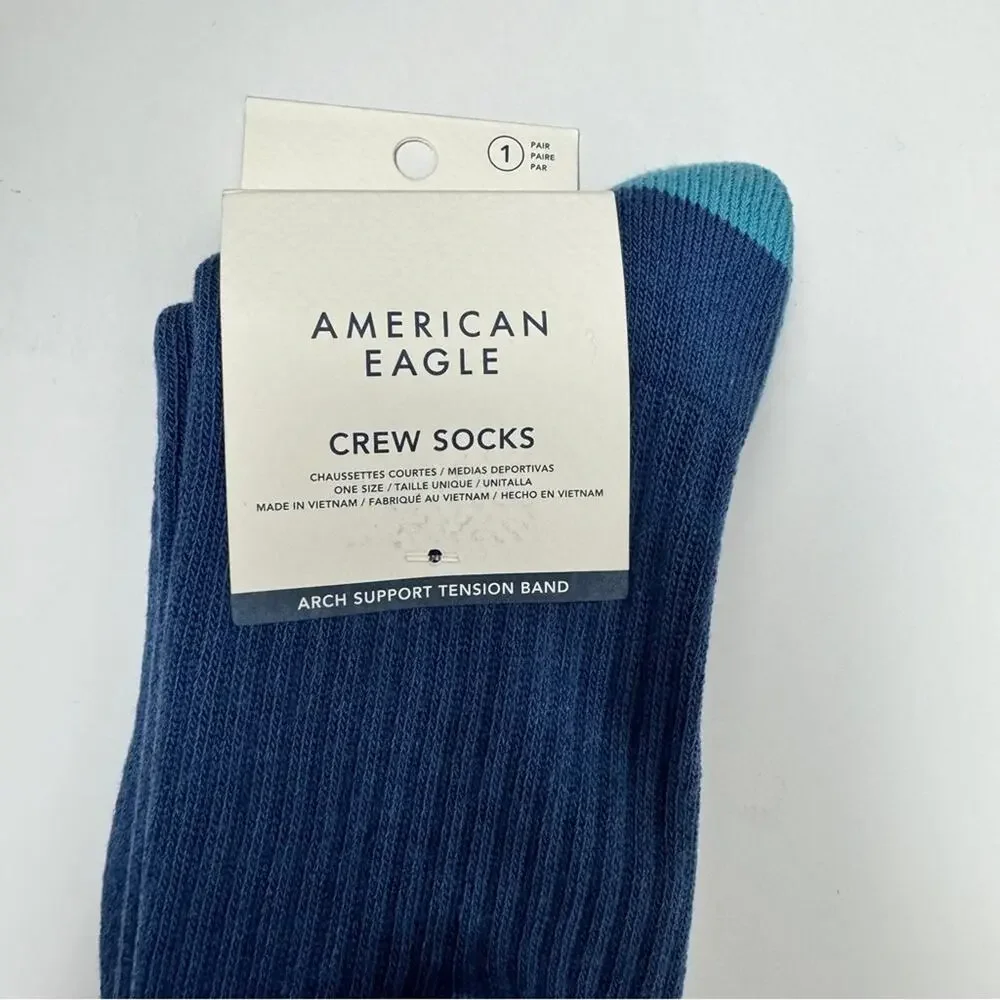 American Eagle Women's Preppy Style Crew Socks with Anchor Design One Pack NWT